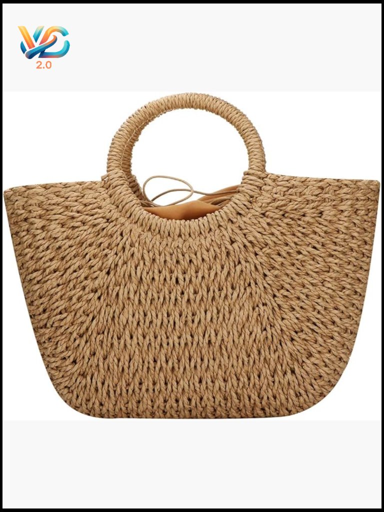Hand-Woven Straw Tote Bag Retro Summer Beach Rattan Large